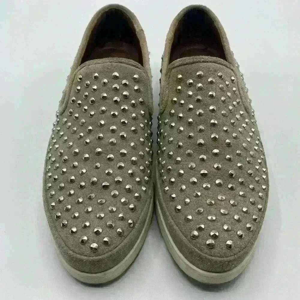 Donald J Pliner Shoes Women's 9.5 Taupe Suede Studded Slip On Sneakers - Picture 5 of 5
